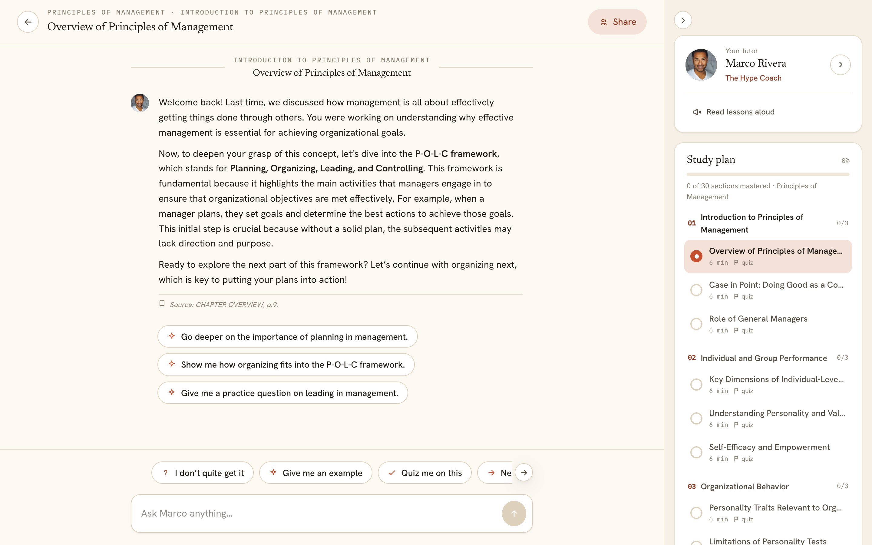 Screenshot showing a welcome-back recap of your progress
