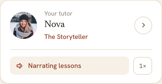 Screenshot showing the tutor panel with narration turned on